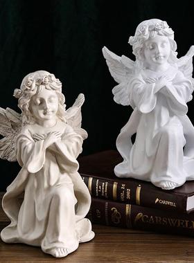 欧式复古天使摆件美式树脂石膏雕像雕塑小天使女孩桌面装饰品道具