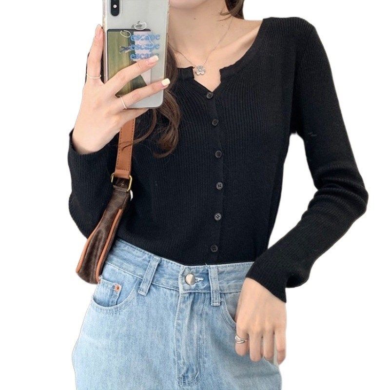 2024秋冬V领针织衫女薄款长袖纯色打底上衣短款外搭毛衣外套开衫,淘宝优惠券,粉丝福利购,淘宝优惠卷