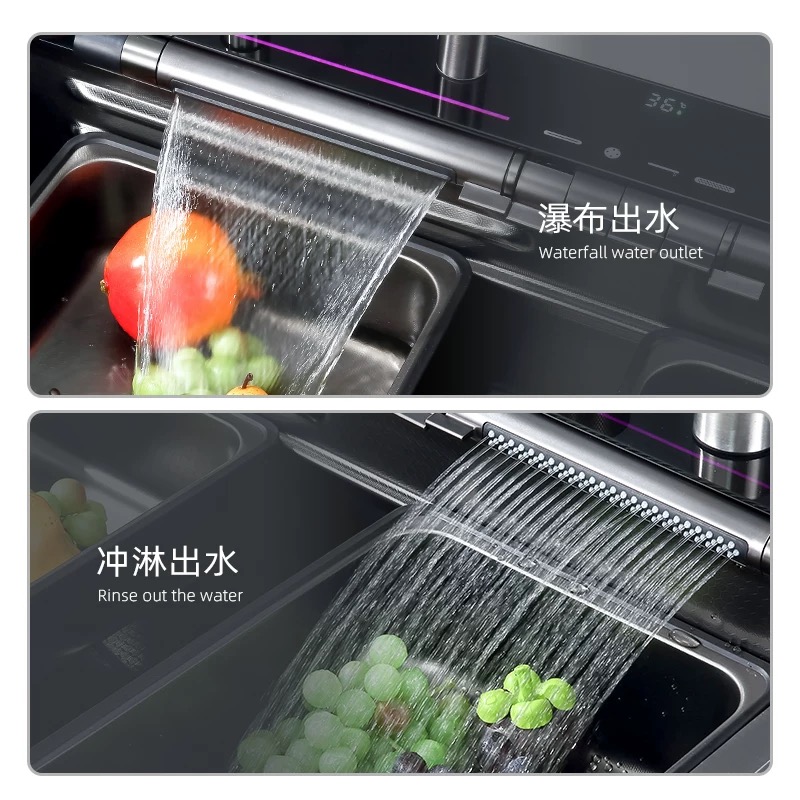 龙雨瀑布加厚SUS304不锈钢多功能水槽大单槽厨房水池家用洗菜盆 - 图2