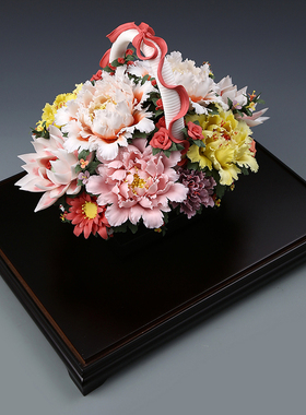 黼山堂大花篮陶瓷花公司会所摆件