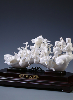 福寿双全陶瓷花摆件客厅玄关电视