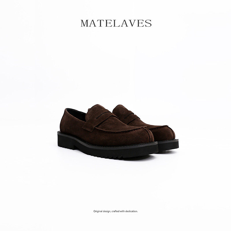 老钱风乐福鞋男款德比鞋增高一脚蹬方头真皮复古反绒透气休闲皮鞋,淘宝优惠券,粉丝福利购,淘宝优惠卷