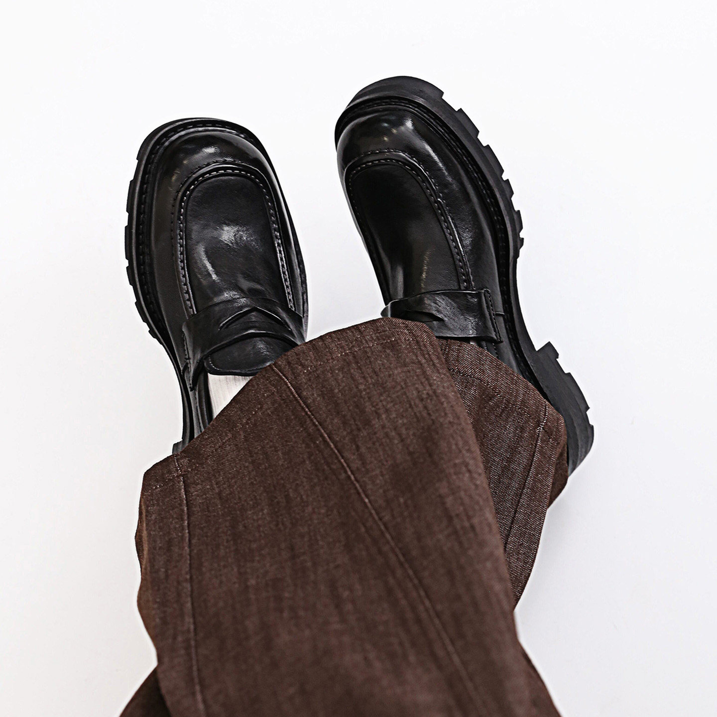 MATELAVES 方头水洗马皮乐福鞋男一脚蹬黑色通勤固特异厚底德比鞋,淘宝优惠券,粉丝福利购,淘宝优惠卷