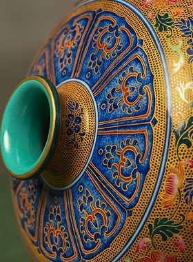 清代多釉彩刻瓷描金花卉纹梅w瓶文玩古董瓷器收藏书房装饰摆件赏