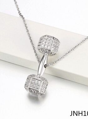 欧美跨境创意哑铃吊坠个性嘻哈镀金健身杠铃项链潮流饰品分销