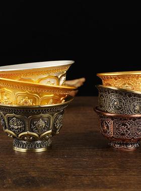合金八吉祥供杯大小号金色青铜色 佛前供水杯 鎏金镶嵌七宝石八供