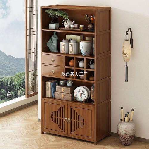 博古架非实木新中式茶水柜茶柜置物架沙发边几茶桌边柜茶具展示柜 - 图1