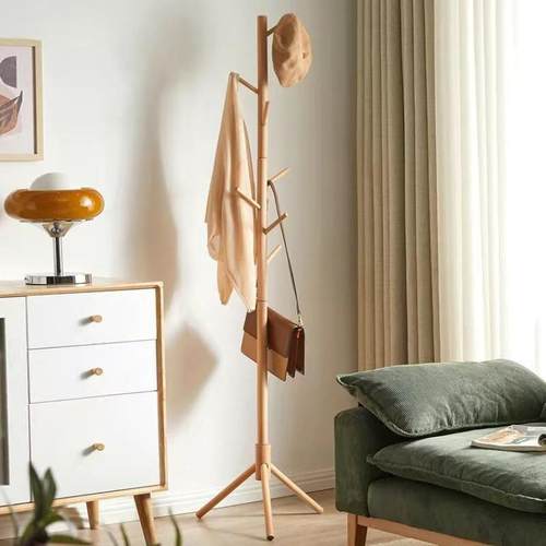实木落地衣帽架卧室客厅家用衣架简易立式衣服房间架子挂 - 图0