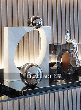 如是艺术摆件K9水晶天然大理石雕塑客厅玄关书柜装饰摆件乔迁礼物