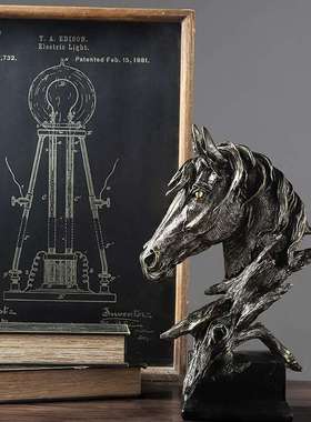 北欧风复古马头摆件家居装饰客厅博古架办公室摆件树脂工艺品装饰