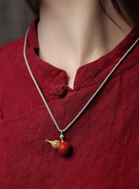 朱砂葫芦吊坠女本命年兔年男士项链天然原矿福禄嘎乌盒挂件