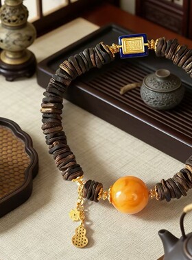 果果原创  原创海南莺歌绿奇楠沉香手链 蜜蜡 925银配饰