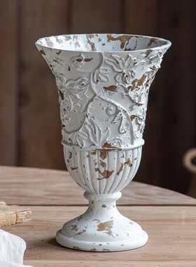 法式复古做旧花瓶欧式雕花工艺品摆件婚纱影楼拍摄道具家居装饰品