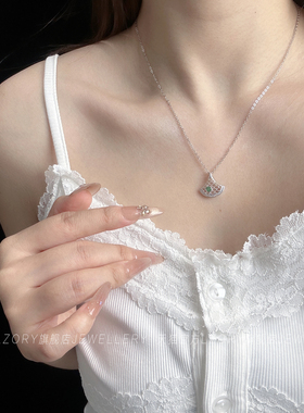 官方S925纯银气质扇形项链女