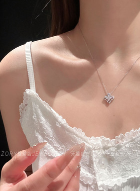 官方纯银四叶草锆石项链女生