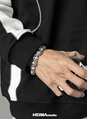 欧美缠绕珍珠手链男女嘻哈钛钢百搭小众设计高级感手饰潮流个性