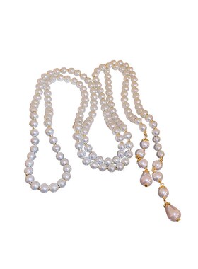 长款水滴珍珠多层项链法式复古设计感锁骨链时尚小众气质饰品