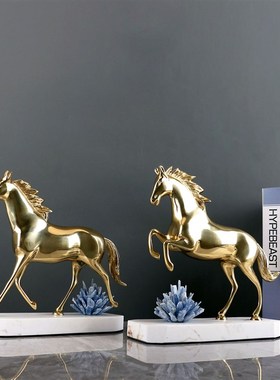 轻奢现代马到成功铜摆件大理石底座电视柜客厅卧室装饰品工艺品
