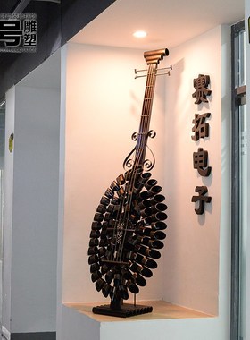 琵琶乐器金属雕塑摆件酒店门厅大堂落地玄关工艺品新中式软装饰品