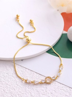 日韩轻奢微镶锆石简约圆圈手链女小众设计高级感抽拉式手串手饰品