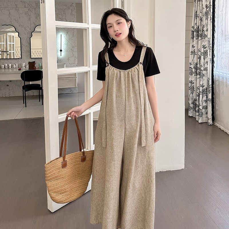 孕妇装夏套装2025新款大码扎染阔腿背带裤冰丝上衣孕妈高级感穿搭,淘宝优惠券,粉丝福利购,淘宝优惠卷