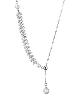 镀925银麦穗人工珍珠项链脖颈链女锁骨链小众设计感简约气质轻奢