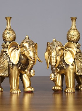 铜大象摆件一对纯黄铜吸水象铜象工艺品家居O客厅装饰开业礼品摆