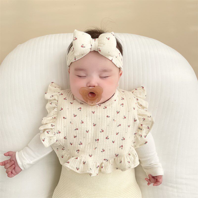 婴儿口水巾新生儿宝宝小碎花荷叶边C韩国纱布纯棉吸湿透气双层围,淘宝优惠券,粉丝福利购,淘宝优惠卷