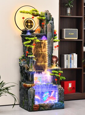 客厅流水生财鱼缸摆件古法缸水循环办公J室水系景观生态缸假山喷