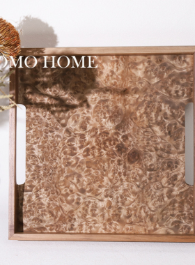 侘寂风皮革木纹托盘摆件家居样板间售楼部别墅酒店软装工艺品