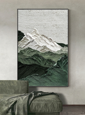侘寂风入户玄关装饰画背有靠w山肌理壁画竖版简约客厅沙发落地挂