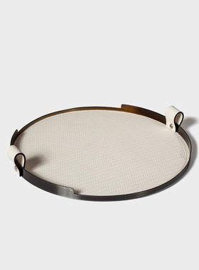 几何编织皮革托盘金属q软装样板间售楼处卧室客厅衣帽间收纳摆件