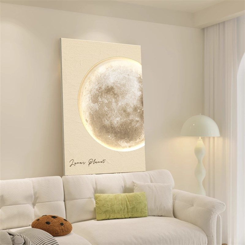奶油风月球客厅沙发背景墙装饰画玄关过F道挂画氛围感灯画2025新,淘宝优惠券,粉丝福利购,淘宝优惠卷