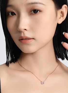 粉色水晶桃花吊坠项链配饰女夏天轻奢小众甜酷学生党配裙子锁骨链