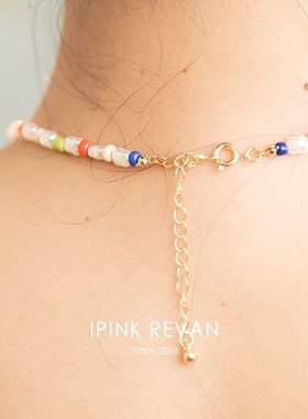 IPINK彩色串珠珍珠项链可爱红色草莓吊坠卫衣链高级感锁骨链甜美