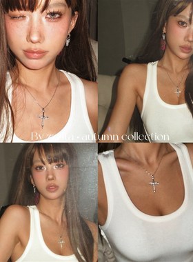 ZZZITA 禁忌之恋~欧美闪钻绑带十字架项链小众设计感高级锁骨链