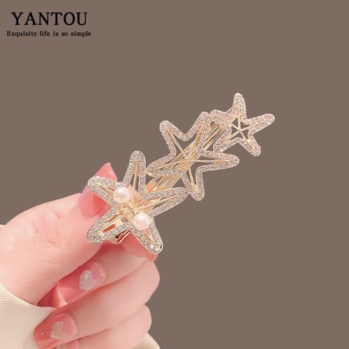 海星珍珠发夹女精致刘海夹侧边夹水钻发卡子一字夹碎发夹短发头饰 - 图1