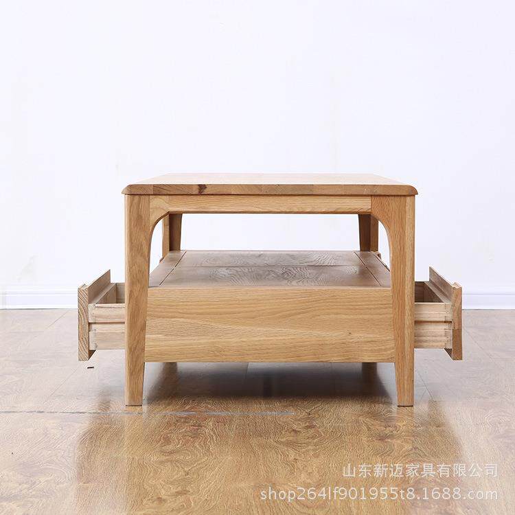 创意带抽屉欧式原木茶几双层客厅简易纯橡木茶水桌1.2米实木桌子 - 图3