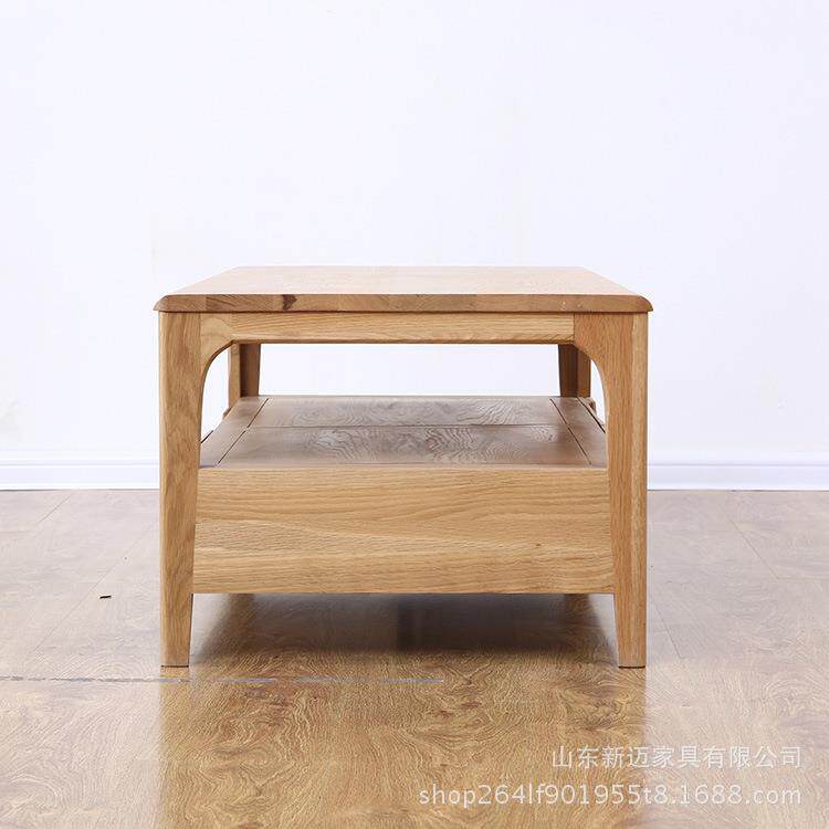 创意带抽屉欧式原木茶几双层客厅简易纯橡木茶水桌1.2米实木桌子 - 图2