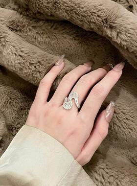 新款银色锆石百搭复古气质精致食指可调节开口戒指