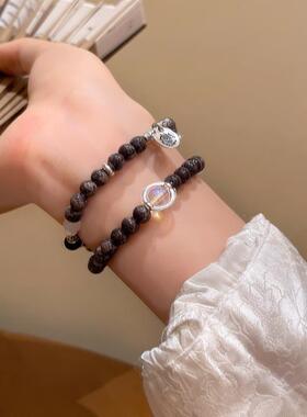 复古黑色名族风新中式个性多层百搭叠戴手链女高级感烈火图腾吊坠