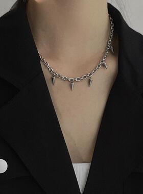 钛钢项链潮牌朋克嘻哈流苏铆钉轻奢小众设计冷淡风锁骨链项饰
