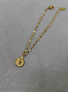 金色圆牌女王头像吊坠手链女时尚不掉色钛钢嘴唇链条女王风