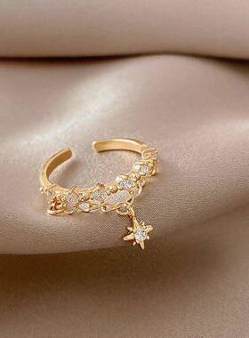 精致级感流星双层链条开口戒女法式轻奢指环小众设计感戒指