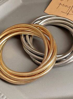 欧美个性夸张多层弹簧手环气质级感手镯小众时尚轻奢手饰女