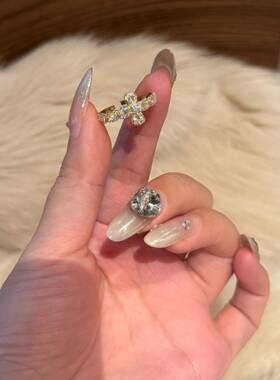 日韩新款戒指小众设计爆闪精致轻奢锆石珍珠气质开口指环女