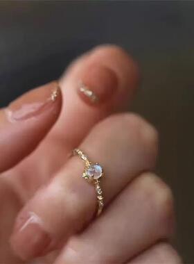 镀银时尚月光石戒指女士轻奢风小众设计精致气质开口指环