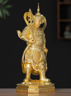 黄铜贴金韦陀伽蓝菩萨左右护法佛像关公韦驮寺院家用供奉摆件