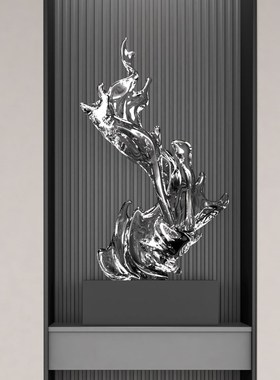 风生水起轻奢高档透明抽象雕塑大型摆件酒店大堂办公室玄关装饰品