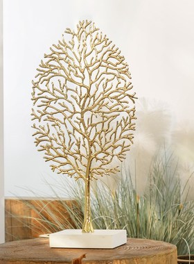 现代轻奢风酒店大堂装饰摆件 创意客厅电视柜铁艺珊瑚树摆设